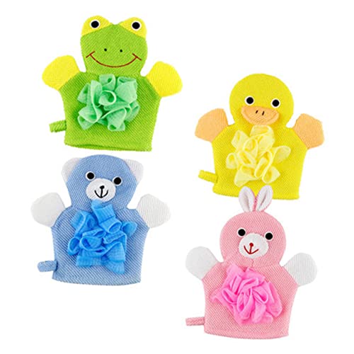 Veemoon 4Stücke Cartoon Badetücher für Exfolierende Reinigungshandschuhe mit Niedlichen Tiermotiven Enten Frösche Hasen Bären Weich zur Haut für Täglichen von Veemoon