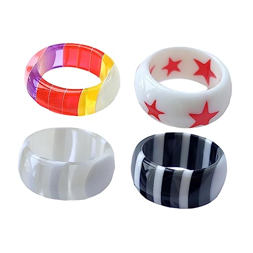 Veemoon 4stücke Bunte Mehrschichtige Finger Ringe Aus Hochwertigem Harz Für Damen Stilvolle Dekoration Und Einzigartiger Schmuck Für Jeden Anlass von Veemoon