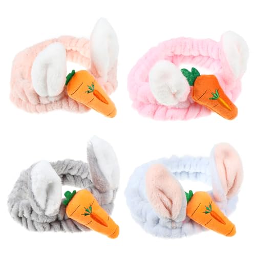 Veemoon 4stücke Korallenfleece Haarband Mit Niedlichen Hasohren Verstellbares Kopfband Für Gesichtsreinigung Make-up Und Maskenpflege Zufällige Farben Bequem Und Langlebig von Veemoon