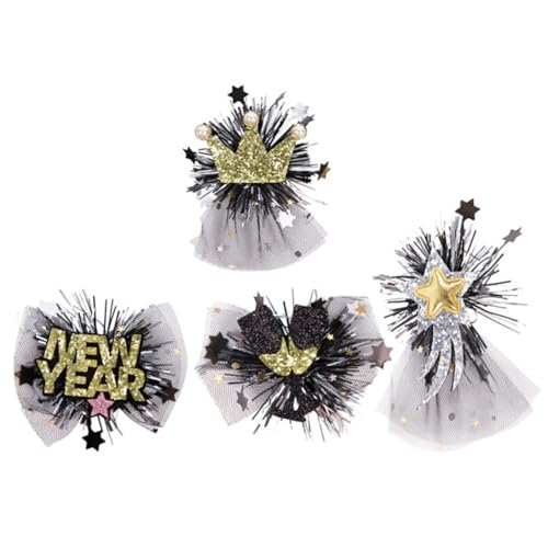 Veemoon 4stücke Neujahr Haarspange Für Frauen Feste Haarschmuck Mit Champagnerglas Glitzer Goldener Krone Und Buchstaben Für Karneval Cosplay Und Feiern von Veemoon