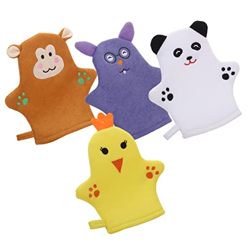 Veemoon 4stücke Pack Junge Mädchen Badehandschuhe Körper Peelinghandschuhe Duschhandschuhe Rückenschrubbhandschuhe Babywaschlappen Massagehandschuhe von Veemoon