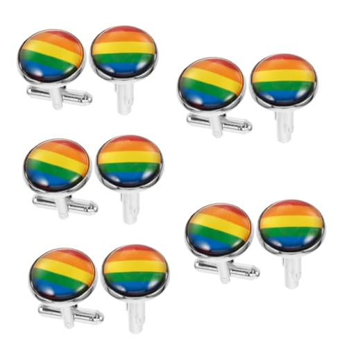 Veemoon 5paare Regenbogen Manschettenknöpfe Für Herren Silberne Französische Hemdknöpfe Stilvolle Accessoires Für Festliche Anlässe Langlebig von Veemoon