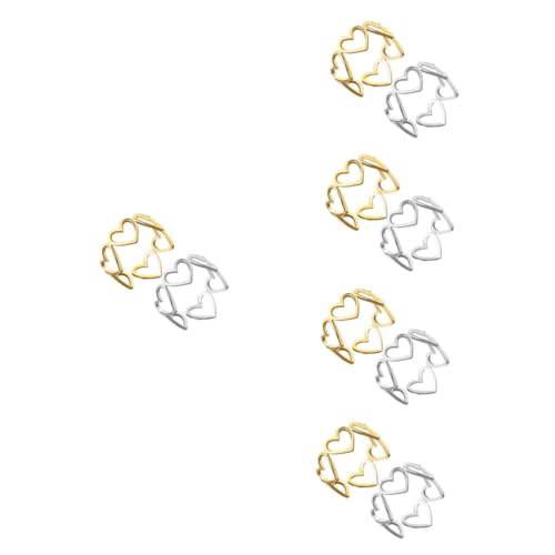 Veemoon 5 Sätze Herzringe Damen Offene Finger Ringe Eleganter Schmuck Mit Hohlem Für Verlobung Hochzeit Besondere Anlässe Platin Goldfarben 2 Stück * 5 von Veemoon