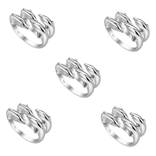 Veemoon 5 Sätze Verstellbarer Doppel Delfinring Für Frauen Süßer Tier Schmuck Offener Fingerring Für Geburtstagsgeschenke Elegantes Design Und Komfort Für 2 Stücke * 5 von Veemoon