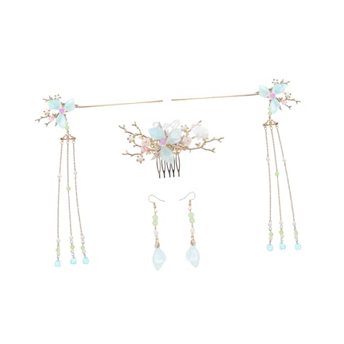 Veemoon 5 Stück Chinesischer Haarschmuck Set Teilig mit Quasten Haarnadel Haarforke Ohrhänger für Braut Damen Hochzeitsstyling Elegant Komfortabel Leicht von Veemoon