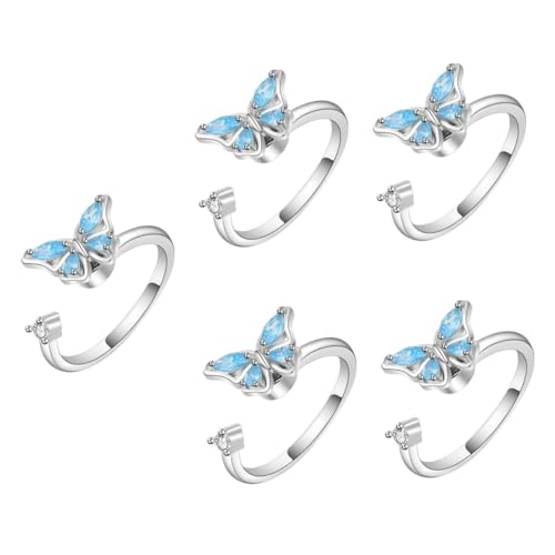 Veemoon 5 Stück Drehbarer Schmetterlingsring Der Ring Damenring Schmetterlinge Offener Ring Ringe Schmetterlingsringe Für Damen Schmetterlingsringe Schmetterlingsschmuck Für von Veemoon