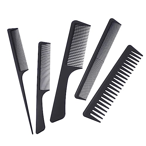 Veemoon 5 Stück Teiliges Carbon Haarkamm Set Antistatisch Hitzebeständig Bruchfest Professionelle Friseurkämme für Damen und Herren Mittelgroßer Apfelkamm Breit Kamm Doppelseitiger Kamm von Veemoon