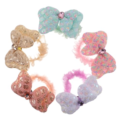 Veemoon 5 Stück Teiliges Glitzernde Haargummis für Mädchen Elastische Doppellagige Gepolsterte Schleifen mit Netzstoff Farblich Gemischt Geeignet für Pferdeschwanz und Alltag von Veemoon