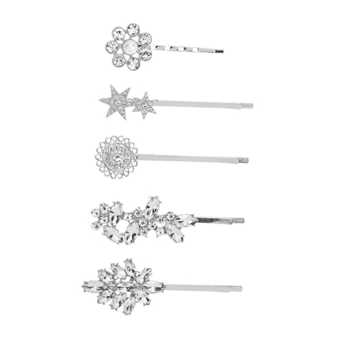 Veemoon 5 Stück Teiliges Haarschmuck Damen Haarspangen mit Sonnenblume Stern und Blume Modische Strass Haarklammern für Hochzeit Party und Alltag Silberfarbene Perlenverzierung von Veemoon