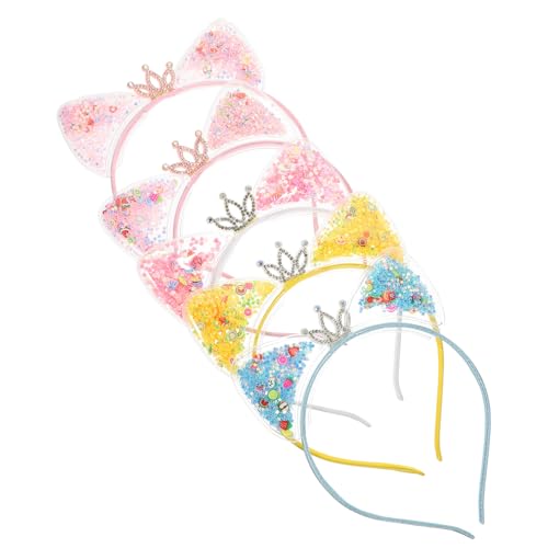 Veemoon 5 Stück Teiliges Katzenohren Haarreif aus Hochwertigem Material Glitzernd und Bequem für Geburtstagsfeiern Cosplay Halloween und Festliche Anlässe Mädchen und Zufällige Farbe von Veemoon