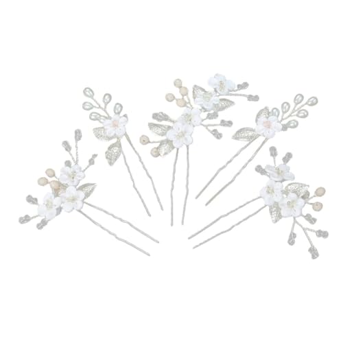 Veemoon 5 Stück Teiliges Metallene Haarnadeln für Damen Weiße Soft Clay Blumen U Förmige Braut Haarschmuck Leichte Hochzeits Haarforken Vielseitige Styling Accessoires für Frisuren von Veemoon