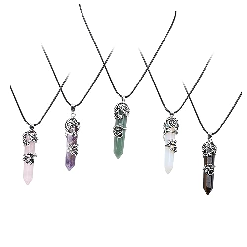 Veemoon 5 Stück Teiliges Natürliche Halskette für Damen Pulloverkette mit Mondstein Amethyst Jaspis Elegantes Schmuck Accessoire von Veemoon