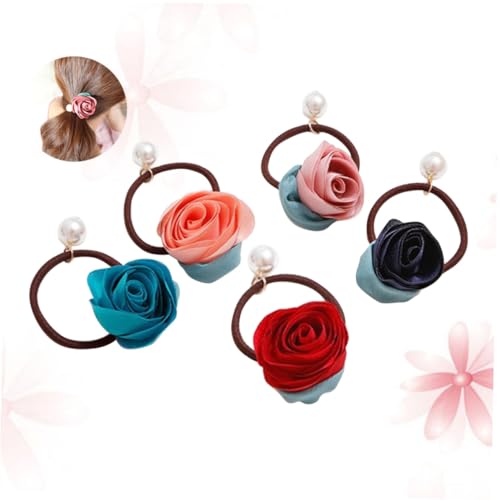 Veemoon 5 Stück Teiliges Perlen Haargummis Elastisch Haarring Haarband für Mädchen Junge Mädchen Modische Haarschmuck Accessoires zum Sicheren und Vielseitigem Styling Zufällige Farbe von Veemoon