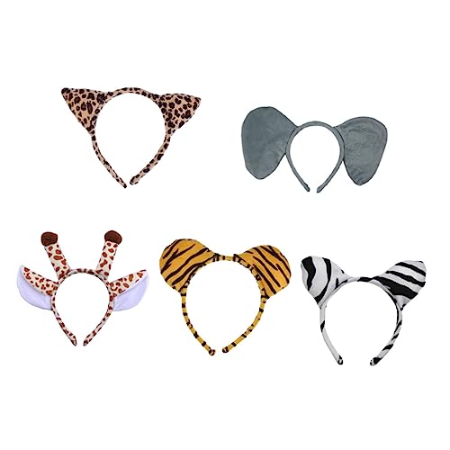 Veemoon 5 Stück Teiliges Tier Haarband Plüsch Haarreifen mit Dschungel Tiermotiven für Erwachsene für Karneval Cosplay und Festlichkeiten von Veemoon