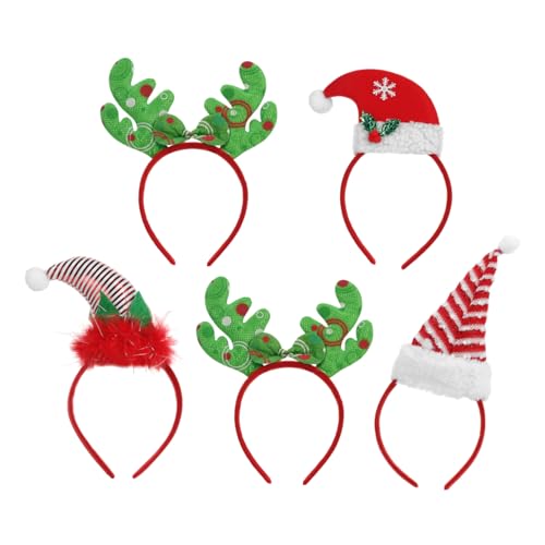 Veemoon 5 Stück Teiliges Weihnachts Haarreifen mit Hut und Geweih Design Weich Leicht Hautfreundlich Festlicher Kopfschmuck für Erwachsene für Weihnachtsfeiern und Kostümierungen von Veemoon