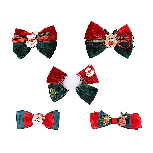 Veemoon 5 Stück Weihnachtliche Haarspangen für Mädchen Bunte Schleifen Haarklammern Grün und Rottönen Süßer Haarschmuck für Festliche Kinderhaarnadeln für Ponytail und Dutt von Veemoon