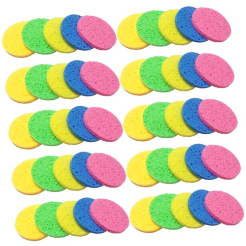 Veemoon 50 Stück Makeup Entferner Schwämme Runde Mehrfarbige Zellulose Gesichtsschwämme Sanftes Peeling Tiefenreinigend für Tägliche Gesichtsreinigung und Make up Entfernung von Veemoon