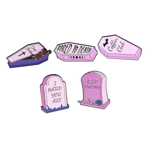Veemoon 5er Set Anstecknadeln Mini Broschen in Form Von Sarg-Abzeichen - Lustige Revers Pins Aus Legierung in Rosa Für Jacke Rucksack Hut Und Kleidung Coole Schmuckstücke Für Jeden von Veemoon