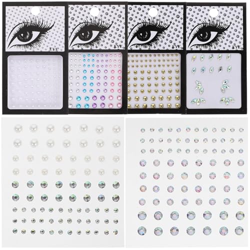 Veemoon 6 Blätter Selbstklebende Gesichtswassersteine Glitzer Aufkleber für Make Up Rhinestone Gesichtsschmuck für Partys und Festivals Einfach Anzubringen für Kreative Körperkunst von Veemoon