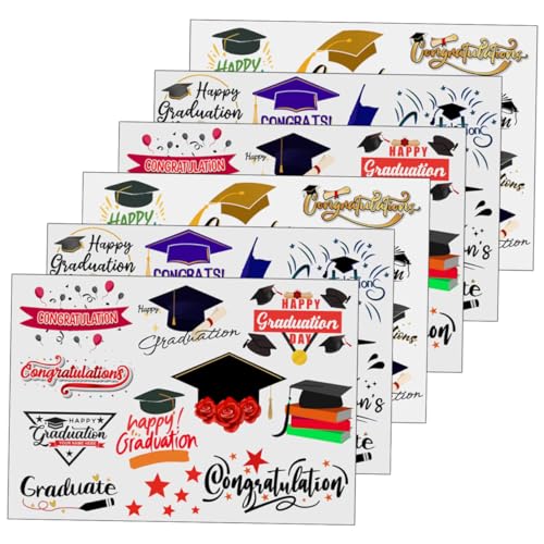 Veemoon 6 Blätter Teiliges Temporäre Graduation Body Tattoos Hautfreundliche Aufkleber Einfach Anzuwenden Entfernen für Abschlussfeiern Aller Altersgruppen Festliche Dekoration von Veemoon