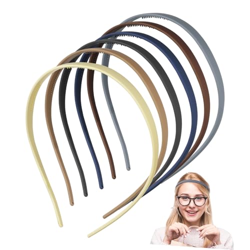 Veemoon 6 Stück Dünne Rutschfeste Stirnbänder für Brillenträger Khaki Braun Elastische Kunststoff Haarbänder für Damen für Sport und Alltag von Veemoon