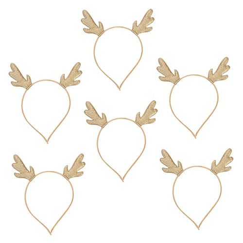 Veemoon 6 Stück Goldener Rentier Haarreif Realistisches Geweih Stirnband Leichter Haarschmuck für Weihnachten Festliche Party Accessoires für Erwachsene von Veemoon