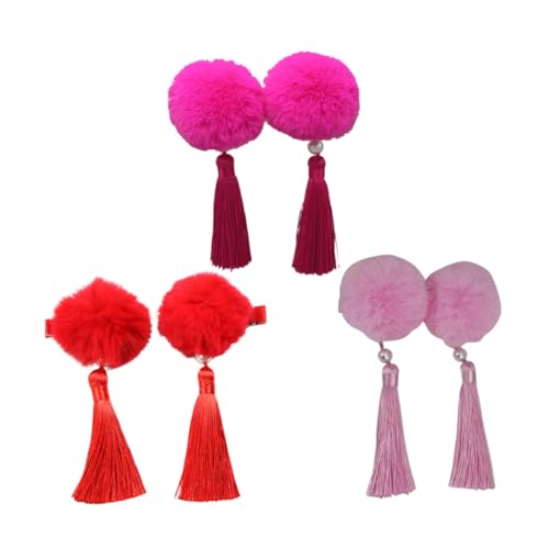 Veemoon 6 Stück Haarklammern mit Tassel und Haarball Durchmesser Langlebige Haarspangen Rot Rosa und Rosé Rutschfestes Haarschmuck für Mädchen Geeignet für Festtage und Alltagsgebrauch von Veemoon