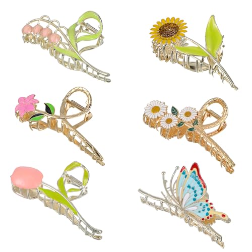Veemoon 6 Stück Metall Haarspangen Blumen Design Claw Clips für Dickes Haar Damen Mädchen Stabile Rostfreie Haarklammern Vielseitig Einsetzbar Modischer Haarschmuck Frühling von Veemoon