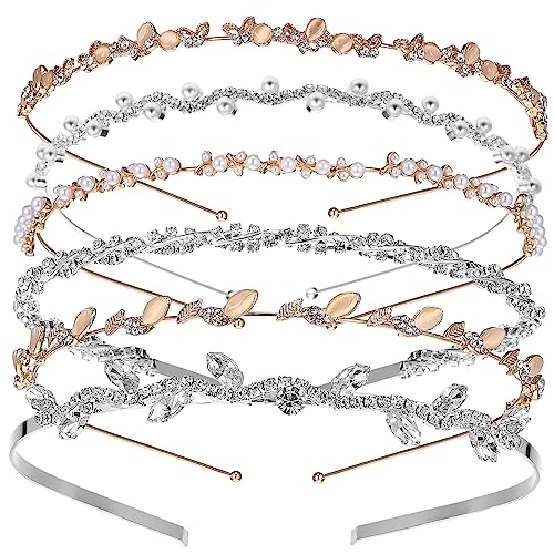 Veemoon 6 Stück Teiliges Braut Haarband mit Strass und Perlen Haarschmuck Stirnband Silber und Gold Langlebiges Legierungs Material Vielseitig Verwendbar für Hochzeit Party Ball und von Veemoon