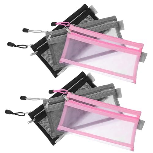 Veemoon 6 Stück Teiliges Federmäppchen mit Reißverschluss Doppellagige Transparente Mesh-Tasche Vielseitiger Organizer für Stifte Kosmetik und Zubehör Tragbar für Schüler Lehrer und von Veemoon