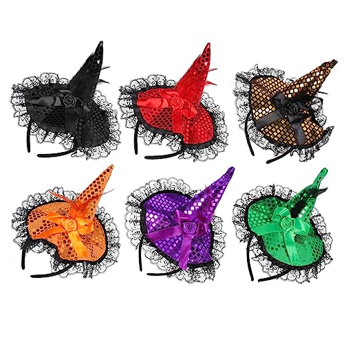 Veemoon 6 Stück Teiliges Halloween Hexenhut Stirnband Leichtes Bequemes Party Haaraccessoire mit Spitze und Pailletten Langlebig und Rutschfest Geeignet für Damen Halloween Cosplay und von Veemoon