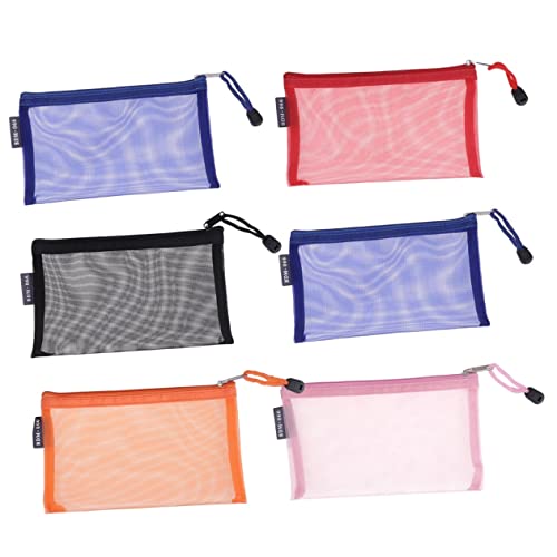 Veemoon 6 Stück Teiliges Netz Reißverschluss Beutel Nylon Multifunktionale Reise Organizer Taschen für Stifte Kosmetik und Kleinteile Leicht Robust für Schule und Büro von Veemoon