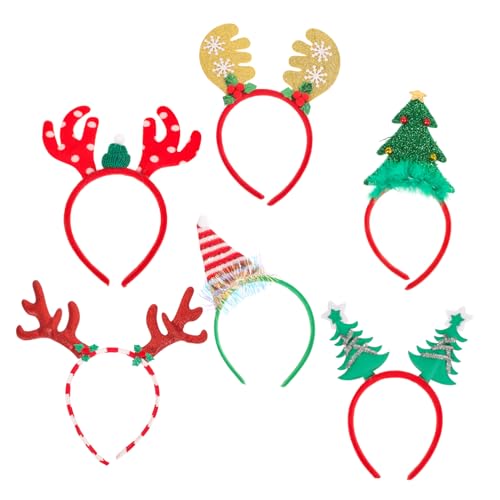 Veemoon 6 Stück Teiliges Weihnachts Stirnband mit Rentiergeweih und Festlichen Motiven Weihnachtlicher Haarschmuck für Frauen und Perfektes Xmas und Partyaccessoire für Weihnachtsfeiern von Veemoon