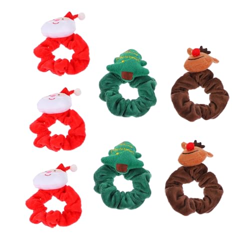 Veemoon 7 Stück Teiliges Weihnachts Scrunchie aus Weichem Elastische Haargummis mit Weihnachtsmann Rentier und Tannenbaum Motiven Schonend für Haartypen für Festliche Frisuren bei Damen von Veemoon