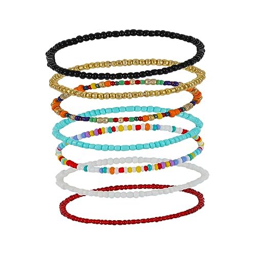 Veemoon 7stücke Bunte Handgefertigte Elastische Fußkette Stilvolles Accessoire Für Damen Einfache Ankle Chains Mit Geometrischen Perlen Für Partys Und Alltagsmode von Veemoon