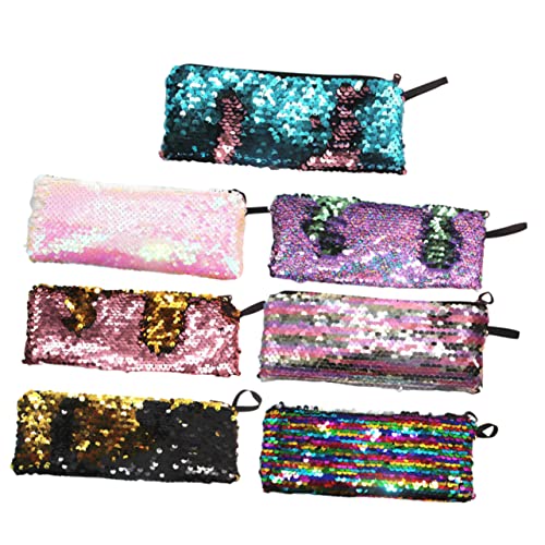 Veemoon Pailletten Stiftetasche 7 Stück Tragbare Bleistifttasche für Schule Meerjungfrau Design Reißverschluss Schulbedarf von Veemoon