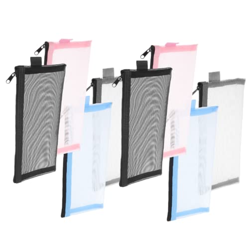 Veemoon 8 Stück Großes Federmäppchen Teiliges aus Transparentem Nylonnetz mit Reißverschluss Multifunktionale Stifttasche in Schwarz Blau Langlebig und Geräumig für Schüler und Büro von Veemoon