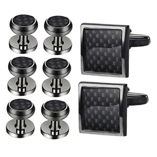 Veemoon 8 Stück Herren Manschettenknöpfe Set Teiliges Tuxedo Design mit Box Schwarze Cufflinks und Studs für Hochzeit Bräutigam und Formelle Anlässe Langlebige und Farbechte von Veemoon