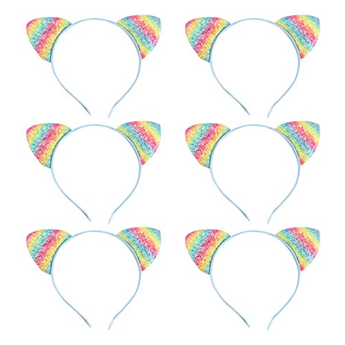 Veemoon 8stücke Regenbogen Glitzer Katzenohren Stirnband Für Mädchen Mit Pailletten Haarband Cosplay Kopfschmuck Haarreif Für Geburtstag Weihnachts Halloween Party von Veemoon