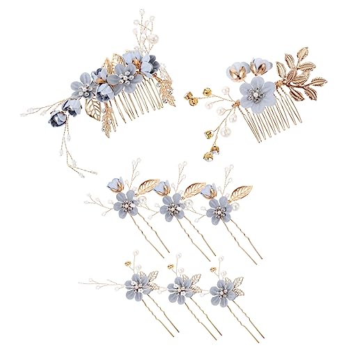 Veemoon 8 Stück Teiliges Braut Haarschmuck Set Blaue Blumen Haarkämme und Haarnadeln für Hochzeit Damen Eleganter Bequemer Hochzeit Haarschmuck für Braut und Festliche Frisuren von Veemoon