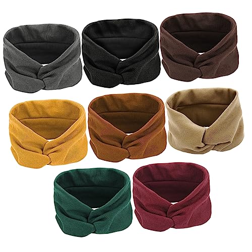 Veemoon 8 Stück Teiliges Elastische Sport Stirnbänder Schwarz Weinrot Dunkelgrau Senfgelb Braun Kaffee und Camel Hochwertige Bequeme und Schweißabsorbierende Haarbänder für Fitness Yoga von Veemoon