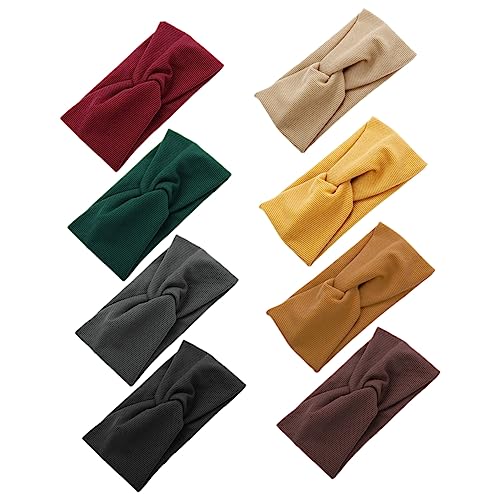Veemoon 8 Stück Teiliges Sport Stirnband Elastische Haarbänder Schwarz Weinrot Dunkelgrau Senfgelb Dunkelgrün Braun Kaffee und Camel für Yoga und Fitness Schweißabsorbierend und Bequem von Veemoon