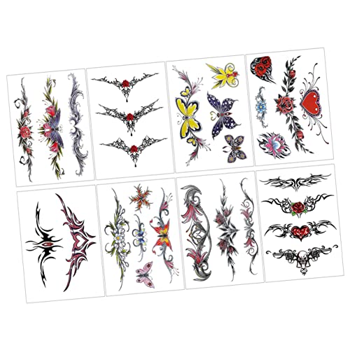 Veemoon 8Blätter Wasserdichte Temporäre Tattoos mit Schmetterlings und Blumenmotiven Kreative Aufkleber für für Festivals und Partys Einfache Anwendung Werkzeuge von Veemoon