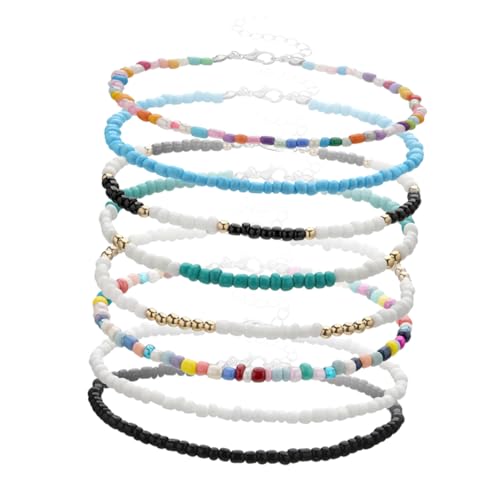 Veemoon 8stücke Fußkette Perlenfußkettchen Buntes Fußkettchen Handgemachte Fußdekor Für Frauen Sommerschmuck Elegante Fußkette von Veemoon