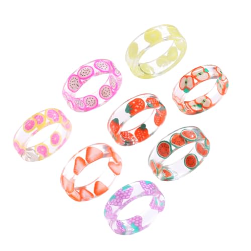 Veemoon 8 Stücke Sommer Obst Ringe Damenring Harzring Kreativ Finger Ringe für Frauen von Veemoon