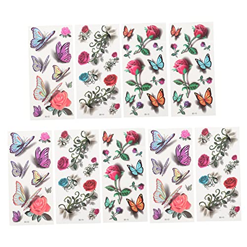 Veemoon 9 Blätter Wasserdichte Schmetterlings Tattoos Aufkleber Bunte Dekorative Transfer Sticker für Temporäre Körperkunst Hautfreundlich und Einfach zu Entfernen von Veemoon