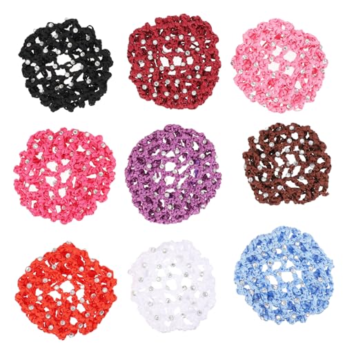 Veemoon 9 Stück Teiliges Strass Haarnetz für Damen Handgefertigtes Langlebiges Dutt Netz Verschiedenen Farben Haaraccessoire für Stilvolle Frisuren und Täglichen Einsatz von Veemoon