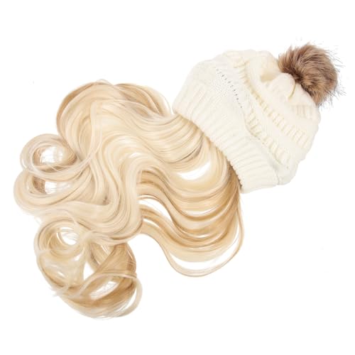 Veemoon Abnehmbare Wellenperücke mit Mütze Lange Strähnen Beanie Damen Strickmütze Warmes Haarschutz für Kalte Tage Cosplay und Alltag Weißer Hut mit Goldfarbenem Haar Veemoon Abnehmbare Wellenperücke mit Mütze Lange Strähnen Beanie Damen Strickmütze Warmes Haarschutz für Kalte Tage Cosplay und Alltag Weißer Hut mit Goldfarbenem Haar von Veemoon