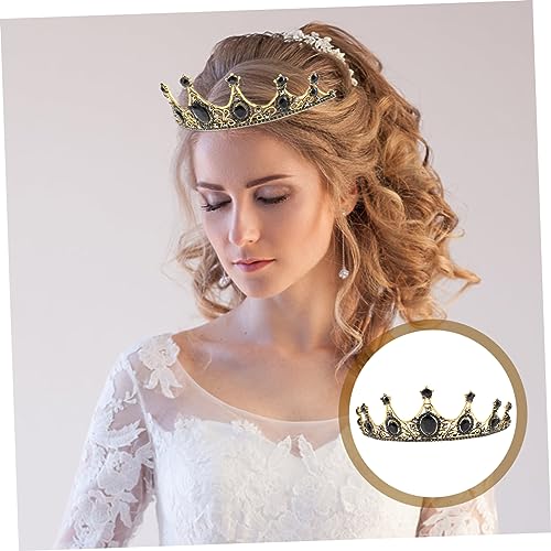 Veemoon Barock Damen Krone Braut Haarschmuck mit Schwarzen Strasssteinen Leichtes Diadem für Hochzeit Party Kostüm Cosplay Stilvoller Brautschmuck und Festaccessoire von Veemoon