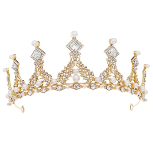 Veemoon Barock Perlen Tiara Haarschmuck für Damen Hochzeit Bridal Headband mit Funkelnden Strasssteinen Festliches Kopfschmuck für Braut Geburtstag und Besondere Anlässe von Veemoon